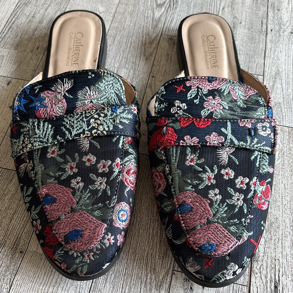 Floral Mule Loafer Catherine Malandrino Geisha Brocade Slip‎ on women’s size 7.5 - Picture 3 of 10